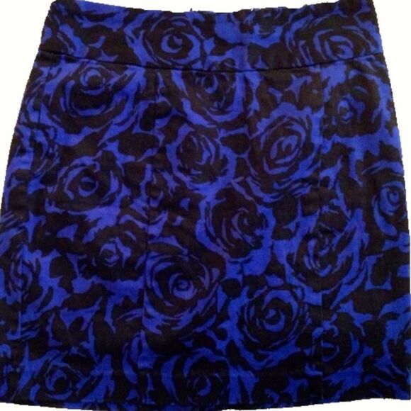 Forever 21 S/P Small Royal Blue & Black Floral Print Sexy Mini Skirt w/ Zipper - Picture 1 of 2